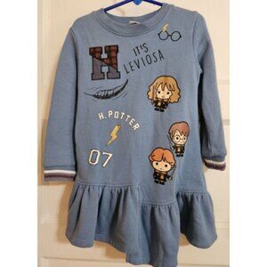 HARRY POTTER Blue Long Sleeved Sweatshirt Dress Girls Size 3T Fleece Lined